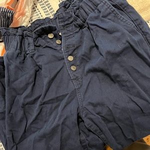 Navy Blue paper bag pants Women